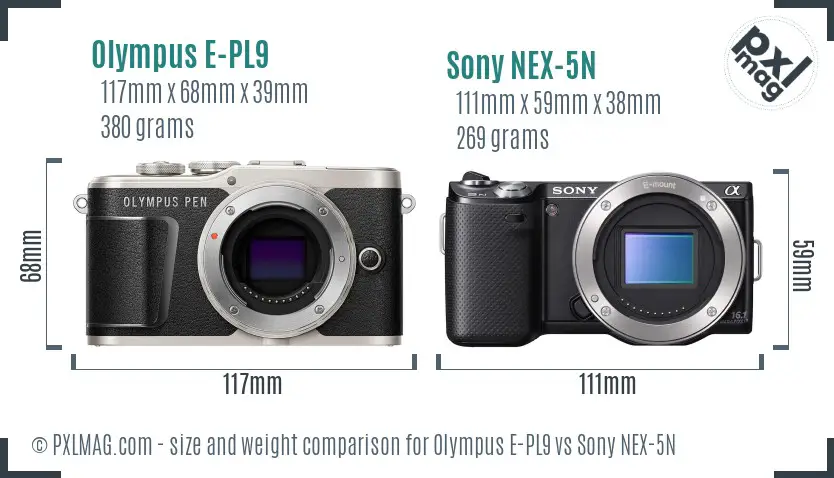 Olympus E-PL9 vs Sony NEX-5N size comparison