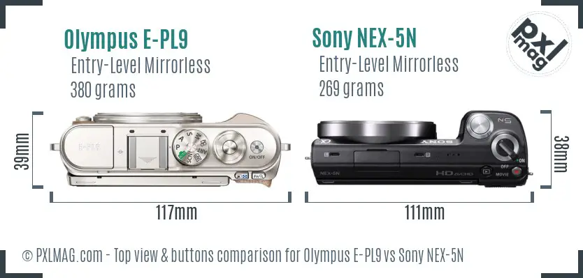 Olympus E-PL9 vs Sony NEX-5N top view buttons comparison