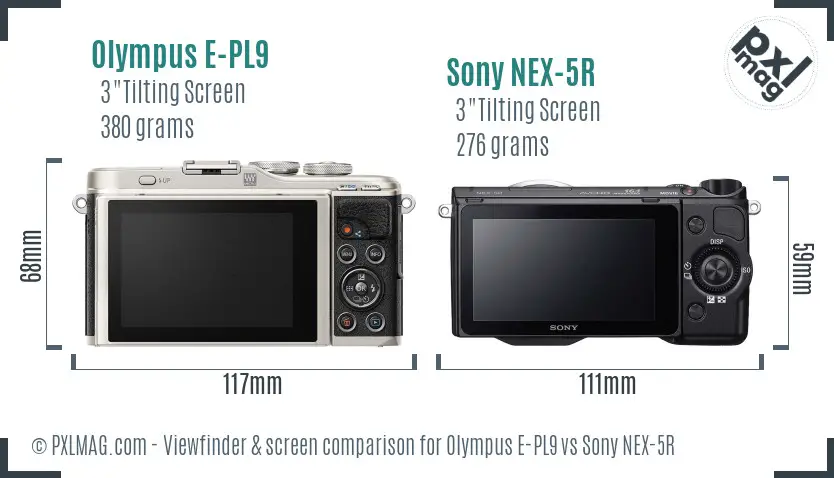 Olympus E-PL9 vs Sony NEX-5R Screen and Viewfinder comparison