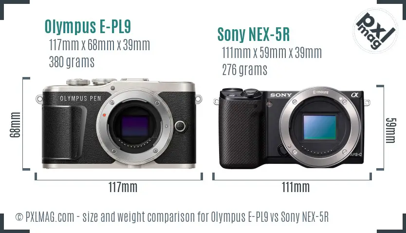 Olympus E-PL9 vs Sony NEX-5R size comparison