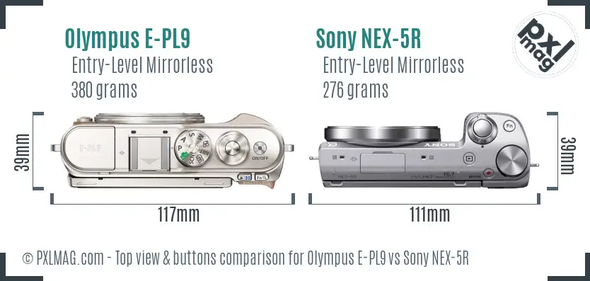 Olympus E-PL9 vs Sony NEX-5R top view buttons comparison