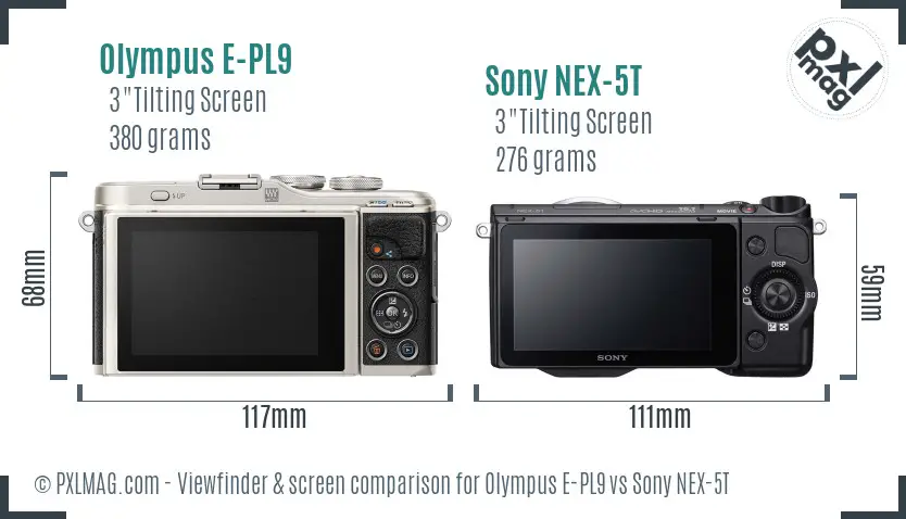 Olympus E-PL9 vs Sony NEX-5T Screen and Viewfinder comparison