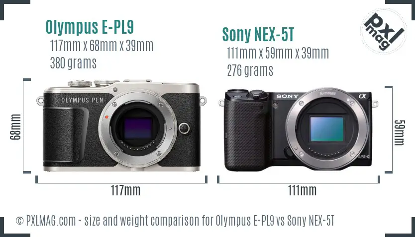 Olympus E-PL9 vs Sony NEX-5T size comparison