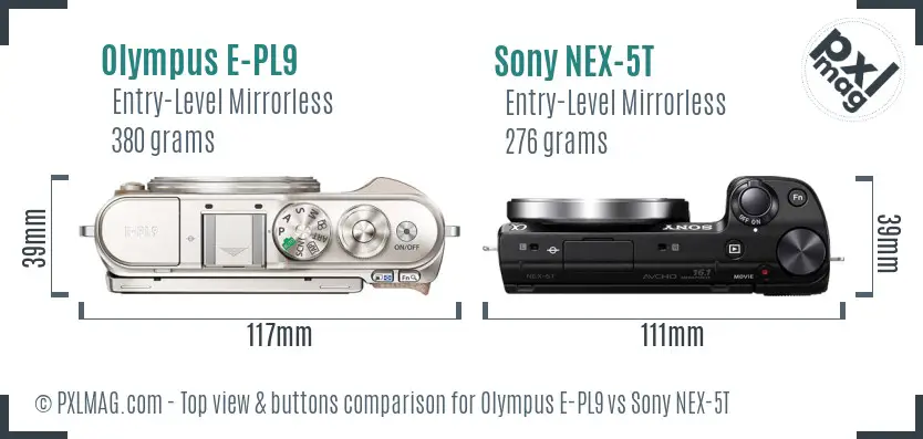Olympus E-PL9 vs Sony NEX-5T top view buttons comparison
