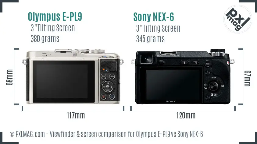 Olympus E-PL9 vs Sony NEX-6 Screen and Viewfinder comparison