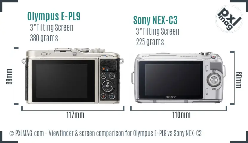 Olympus E-PL9 vs Sony NEX-C3 Screen and Viewfinder comparison