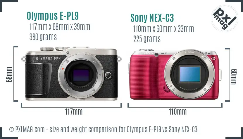 Olympus E-PL9 vs Sony NEX-C3 size comparison