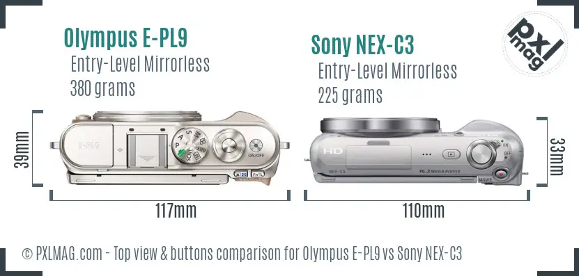 Olympus E-PL9 vs Sony NEX-C3 top view buttons comparison