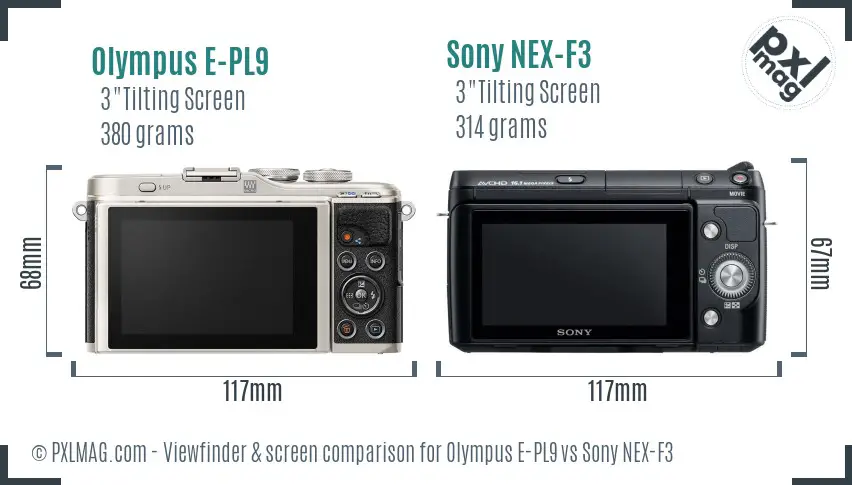 Olympus E-PL9 vs Sony NEX-F3 Screen and Viewfinder comparison
