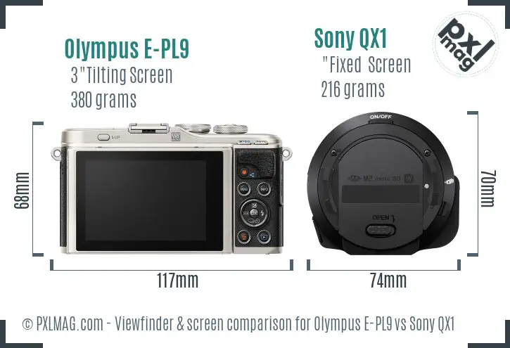 Olympus E-PL9 vs Sony QX1 Screen and Viewfinder comparison