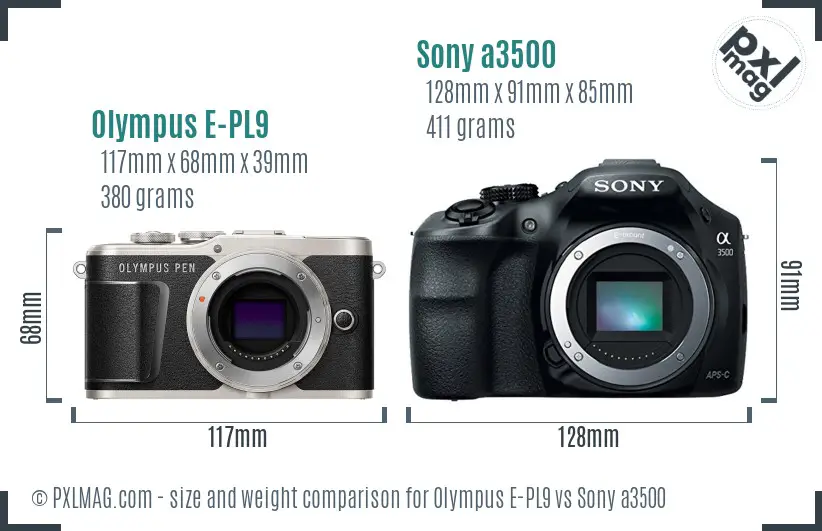 Olympus E-PL9 vs Sony a3500 size comparison