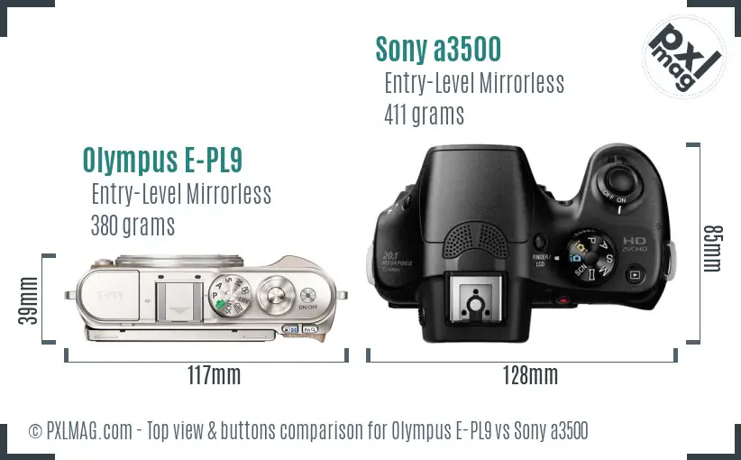 Olympus E-PL9 vs Sony a3500 top view buttons comparison