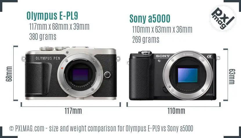 Olympus E-PL9 vs Sony a5000 size comparison