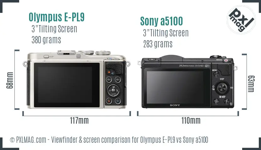 Olympus E-PL9 vs Sony a5100 Screen and Viewfinder comparison