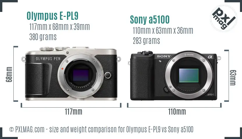 Olympus E-PL9 vs Sony a5100 size comparison