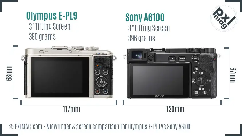 Olympus E-PL9 vs Sony A6100 Screen and Viewfinder comparison
