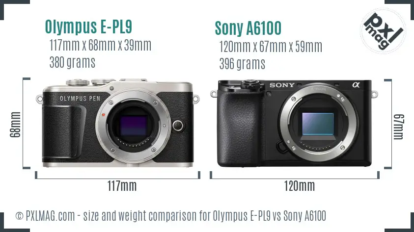 Olympus E-PL9 vs Sony A6100 size comparison