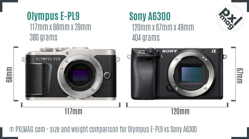 Olympus E-PL9 vs Sony A6300 size comparison