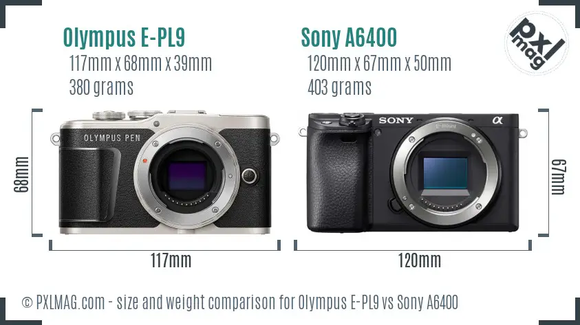 Olympus E-PL9 vs Sony A6400 size comparison