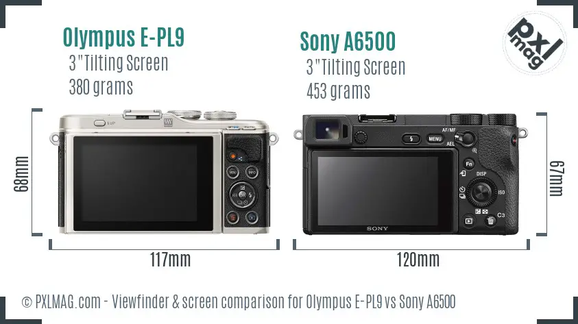 Olympus E-PL9 vs Sony A6500 Screen and Viewfinder comparison