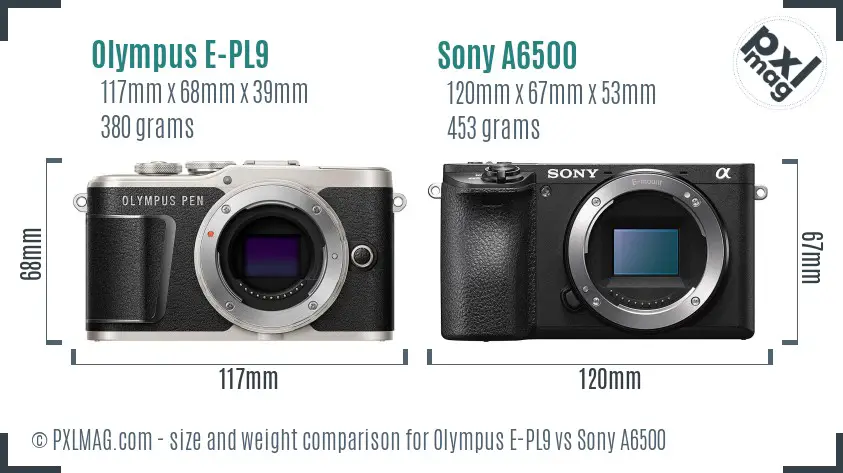 Olympus E-PL9 vs Sony A6500 size comparison