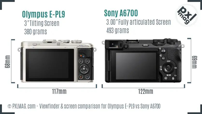 Olympus E-PL9 vs Sony A6700 Screen and Viewfinder comparison