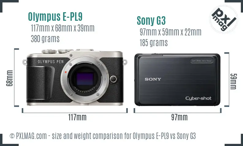 Olympus E-PL9 vs Sony G3 size comparison