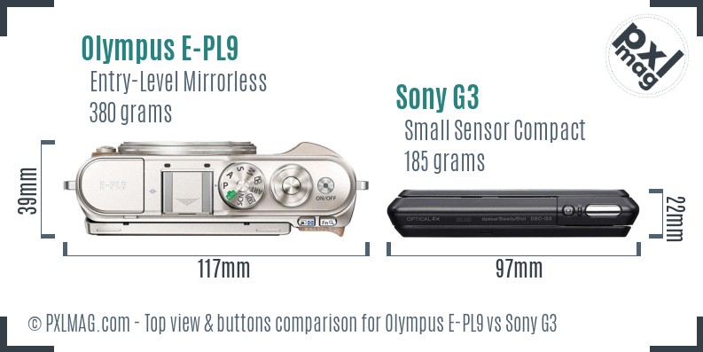 Olympus E-PL9 vs Sony G3 top view buttons comparison