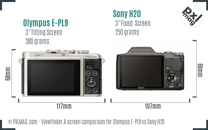Olympus E-PL9 vs Sony H20 Screen and Viewfinder comparison