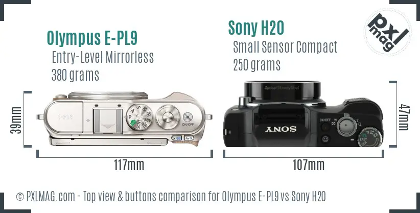 Olympus E-PL9 vs Sony H20 top view buttons comparison