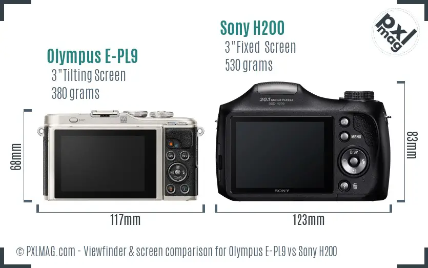 Olympus E-PL9 vs Sony H200 Screen and Viewfinder comparison