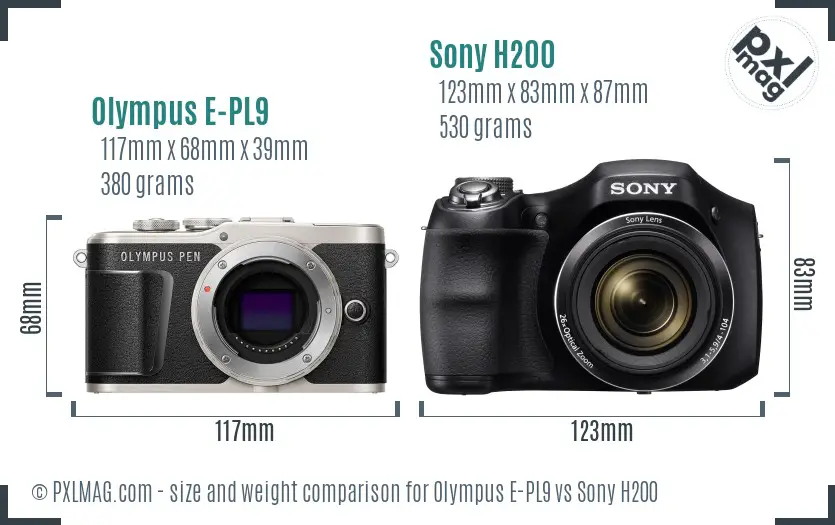 Olympus E-PL9 vs Sony H200 size comparison