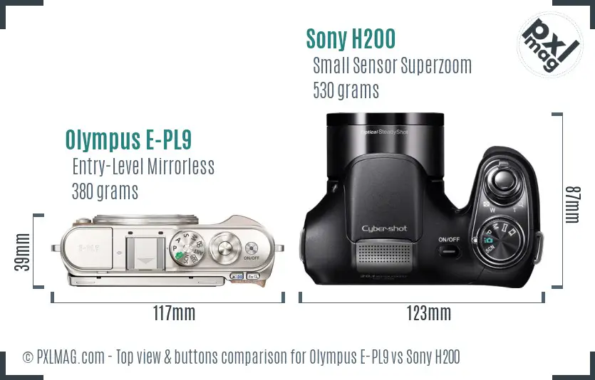 Olympus E-PL9 vs Sony H200 top view buttons comparison