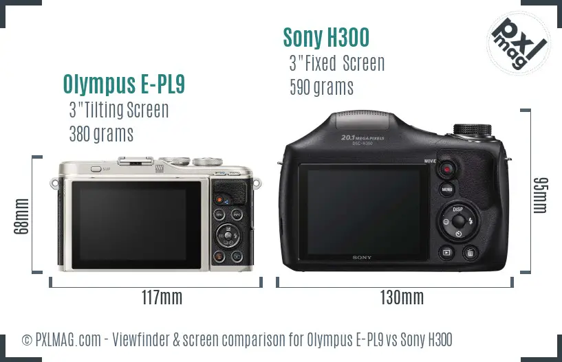 Olympus E-PL9 vs Sony H300 Screen and Viewfinder comparison