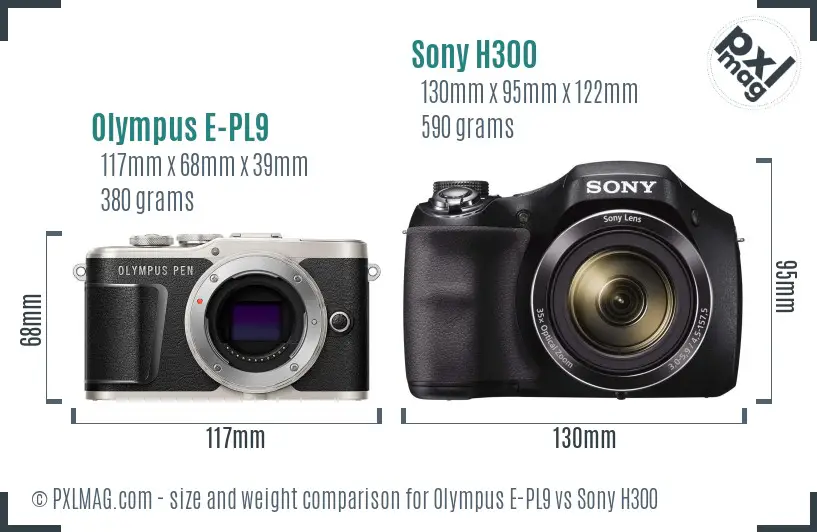 Olympus E-PL9 vs Sony H300 size comparison