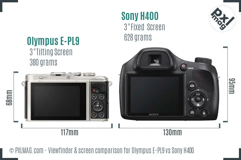 Olympus E-PL9 vs Sony H400 Screen and Viewfinder comparison