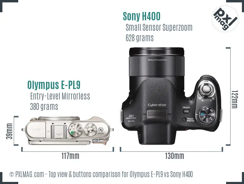 Olympus E-PL9 vs Sony H400 top view buttons comparison