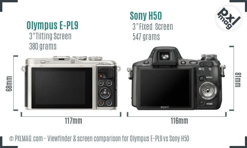 Olympus E-PL9 vs Sony H50 Screen and Viewfinder comparison