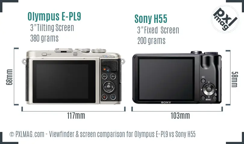 Olympus E-PL9 vs Sony H55 Screen and Viewfinder comparison