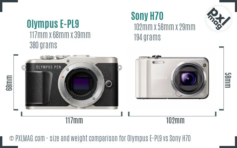Olympus E-PL9 vs Sony H70 size comparison Olympus E-PL9 vs Sony H70 size comparison