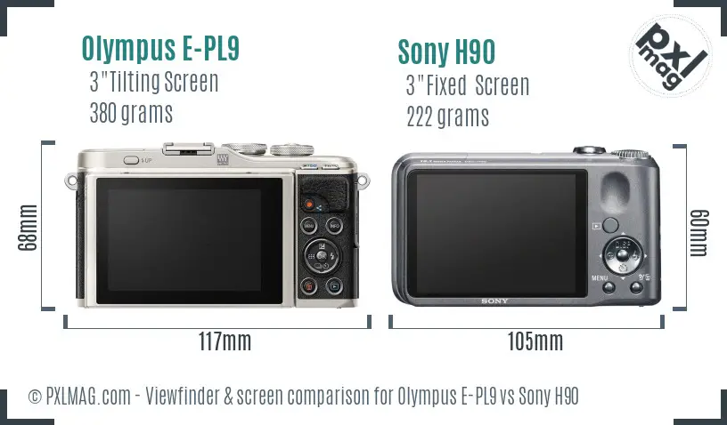 Olympus E-PL9 vs Sony H90 Screen and Viewfinder comparison