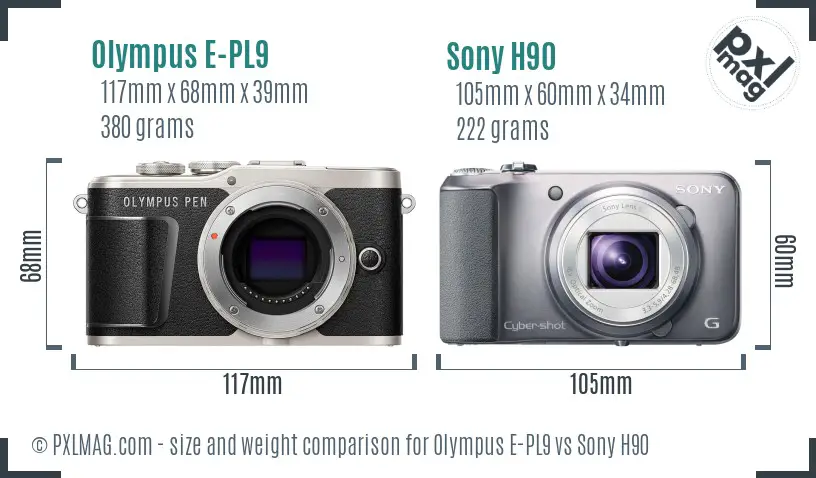 Olympus E-PL9 vs Sony H90 size comparison