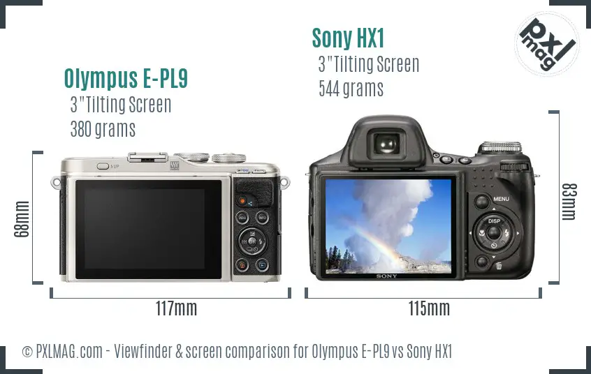Olympus E-PL9 vs Sony HX1 Screen and Viewfinder comparison