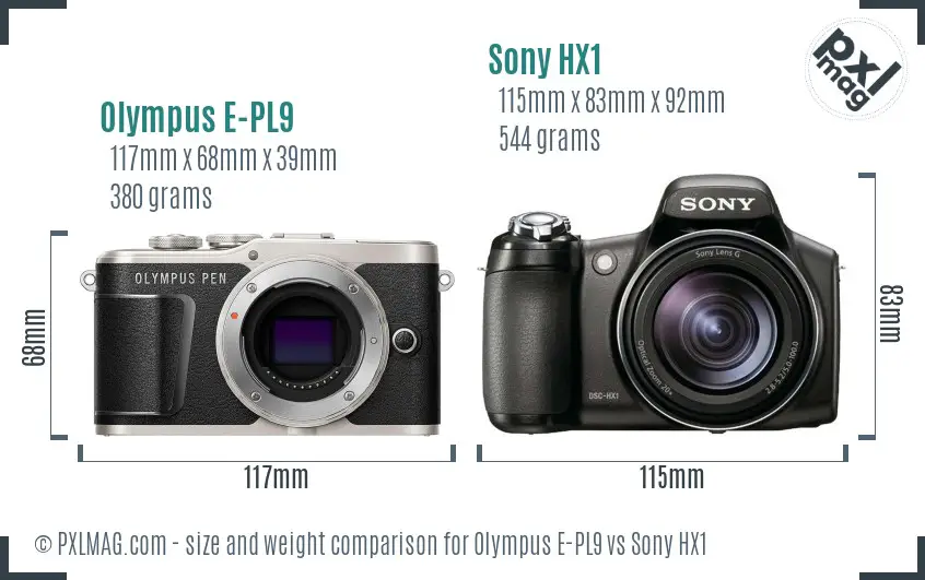 Olympus E-PL9 vs Sony HX1 size comparison