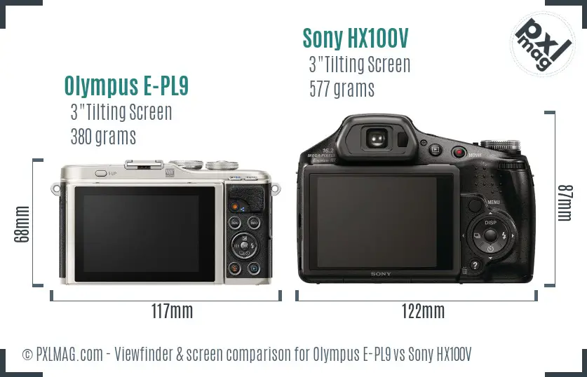 Olympus E-PL9 vs Sony HX100V Screen and Viewfinder comparison