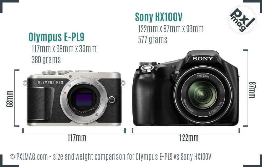 Olympus E-PL9 vs Sony HX100V size comparison