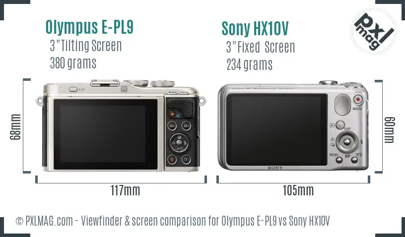 Olympus E-PL9 vs Sony HX10V Screen and Viewfinder comparison