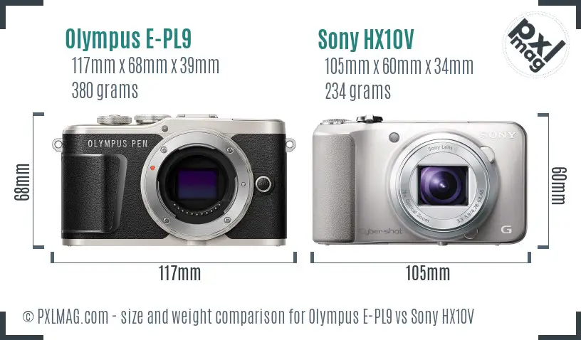 Olympus E-PL9 vs Sony HX10V size comparison