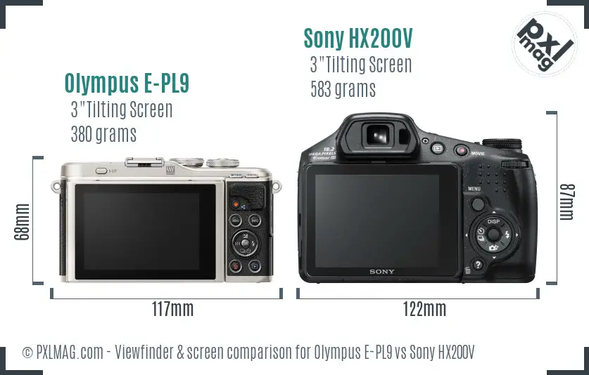 Olympus E-PL9 vs Sony HX200V Screen and Viewfinder comparison