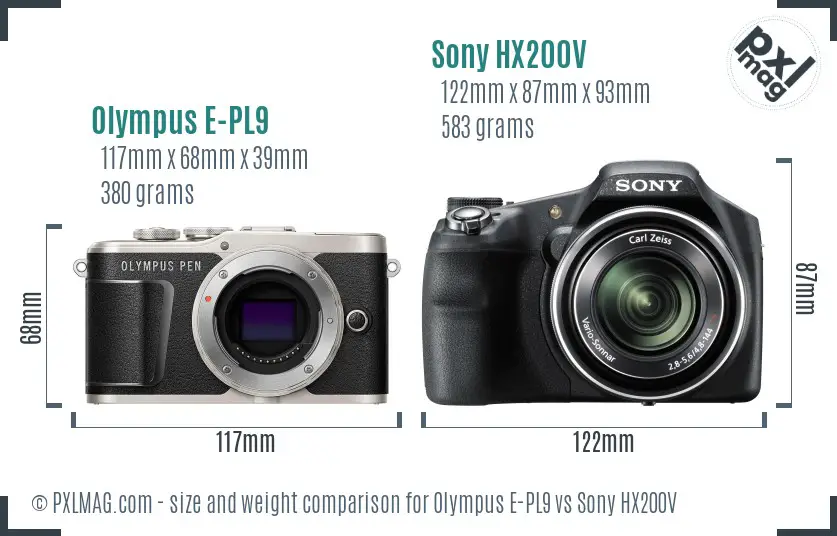 Olympus E-PL9 vs Sony HX200V size comparison